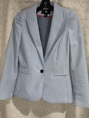 H&M Blue and White Pinstripe Tailored Blazer